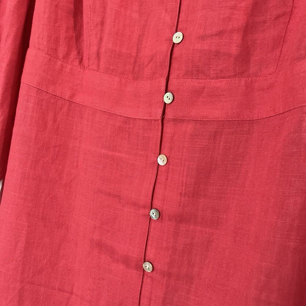 J Jill Button Up Dress Large Linen Blend Midi Guava Pink Cottage Core Coastal - Picture 5 of 8